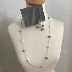 Vintage Monet necklace and earrings set in silver color and crystals EUC